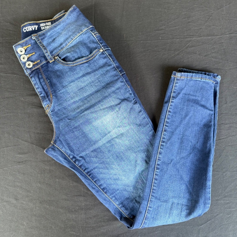 S.O.N.G. Curvy High Rise Skinny Ankle Jeans Dark Wash Triple Button Size 7/28